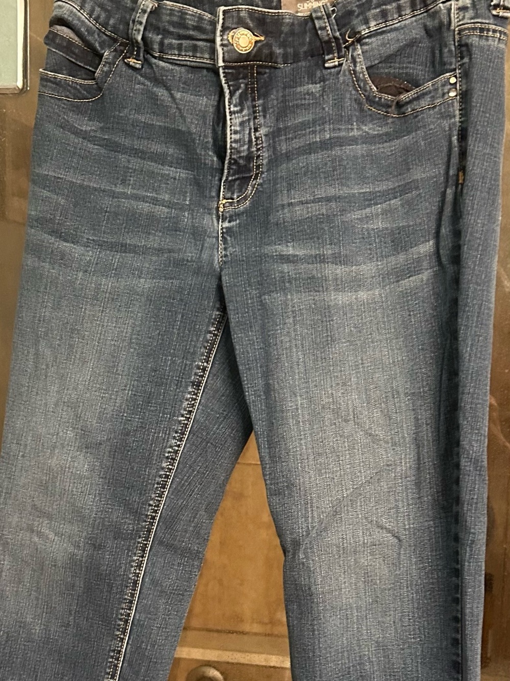 Slim Denim Capri Jeans with Contrast Gold Stitching